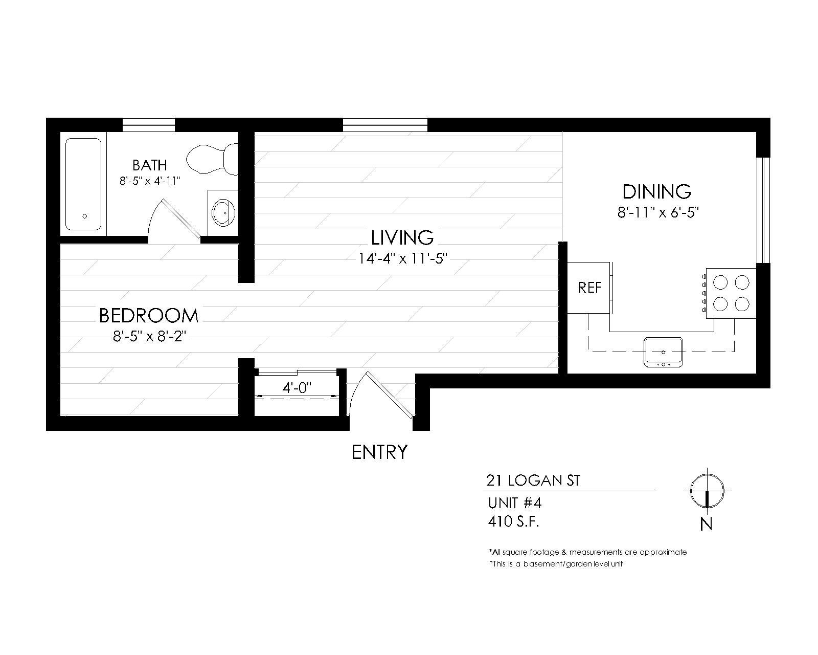 Floor plan for studio, 1 bath, 410 sqft